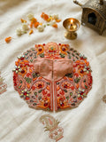 Premium Hand-Embroidered Peacock Motif Laddu Gopal Poshak – Cream & Peach Artisan Edition