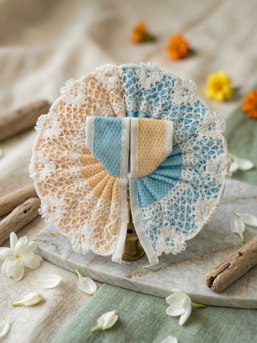 Premium Pastels Lace Work Laddu Gopal Dress (Pack of Three) - Soft Net & Crochet Style Poshak Combo