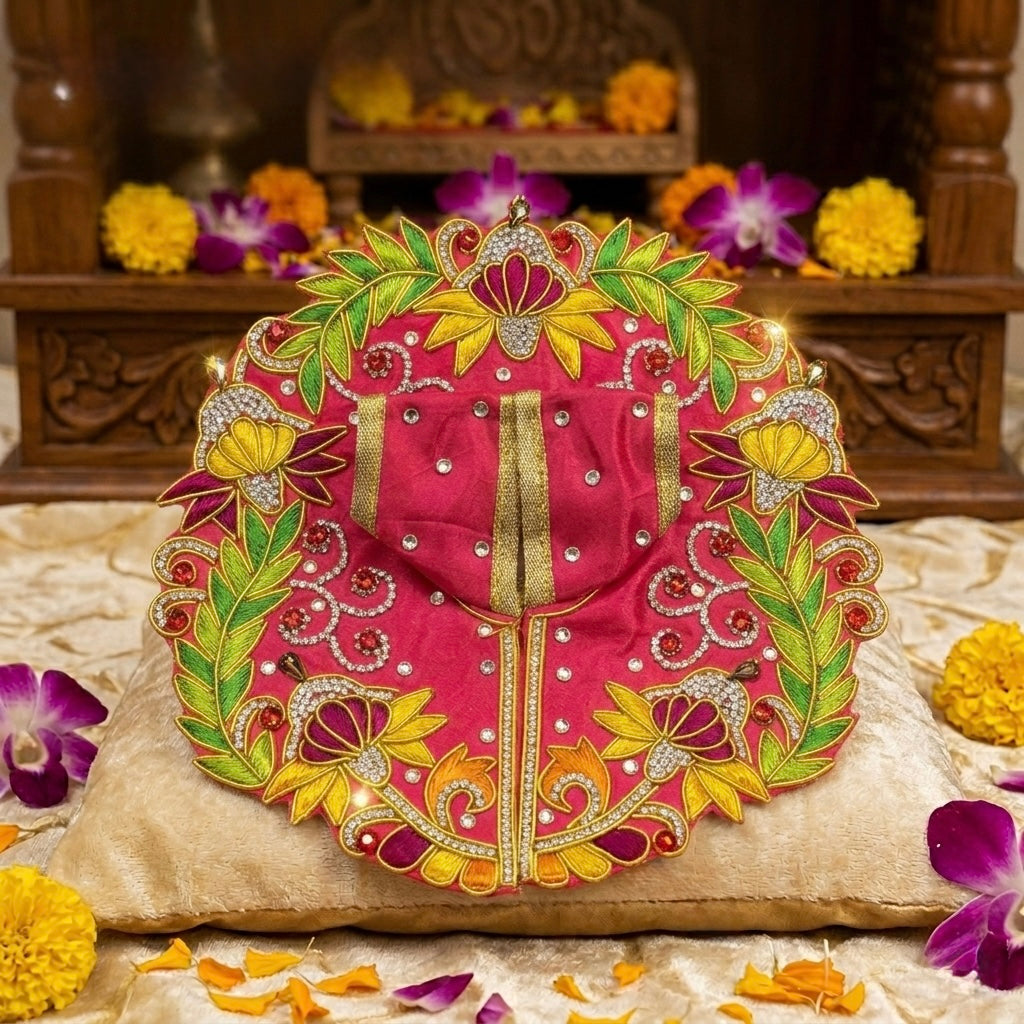Premium Handcrafted Magenta Floral Ensemble for Deity