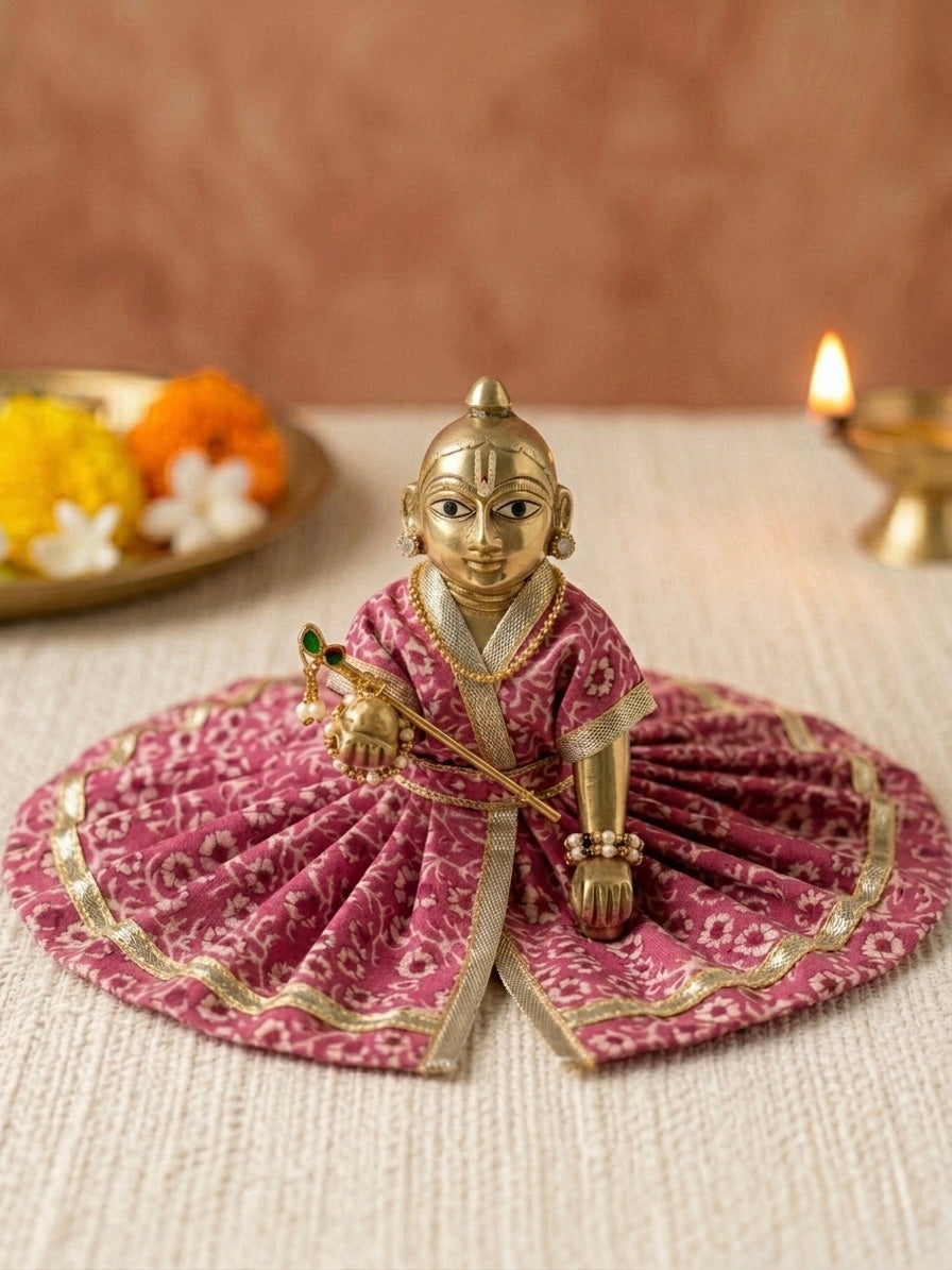 Premium Laddu Gopal Poshak Set (Pack of 4) - Handcrafted Cotton Dresses for Bal Gopal