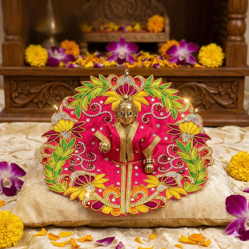 Premium Handcrafted Magenta Floral Ensemble for Deity