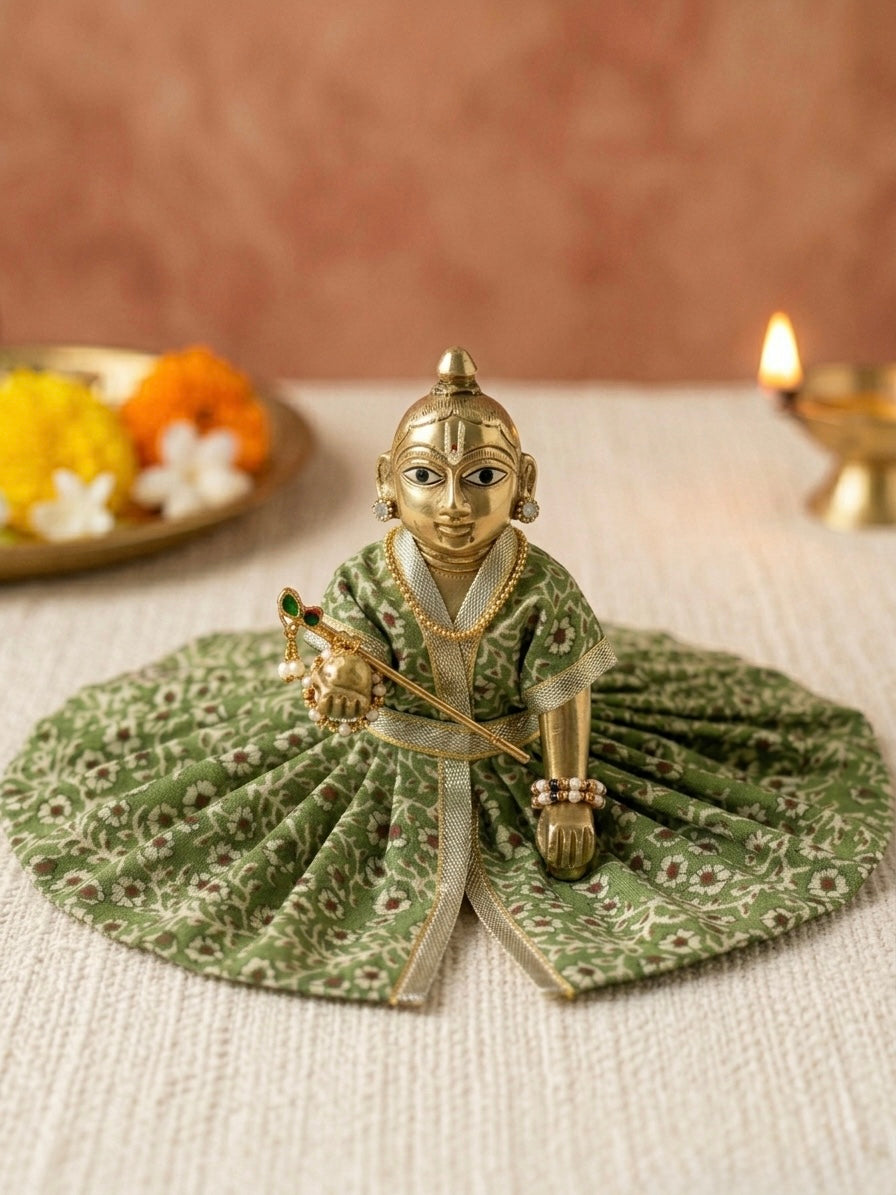 Premium Laddu Gopal Poshak Set (Pack of 4) - Handcrafted Cotton Dresses for Bal Gopal