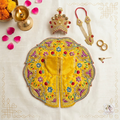 Premium Yellow Embroidered Laddu Gopal Poshak Set with Mukut, Mala