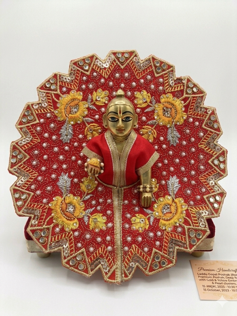 Leela Vastram Premium Laddu Gopal Poshak (Pack of 3) – Exquisite Handcrafted Festive Dresses Combo (Lime Green, Deep Orange & Royal Red)