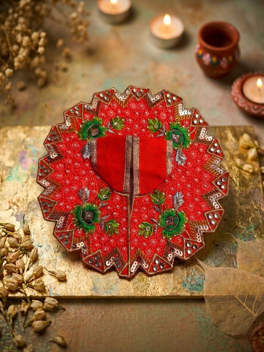 Leela Vastram Premium Laddu Gopal Poshak (Pack of 3) – Exquisite Handcrafted Festive Dresses Combo (Lime Green, Deep Orange & Royal Red)